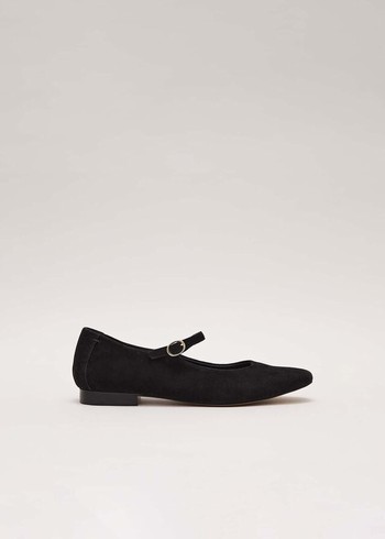 Phase Eight Leather Square Toe Mary Jane Flats Black USA | 5174923-DL